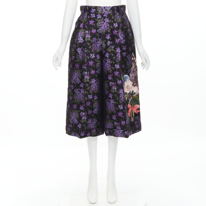 GUCCI 2017 purple floral jacquard embroidery patch culotte shorts IT40 S
