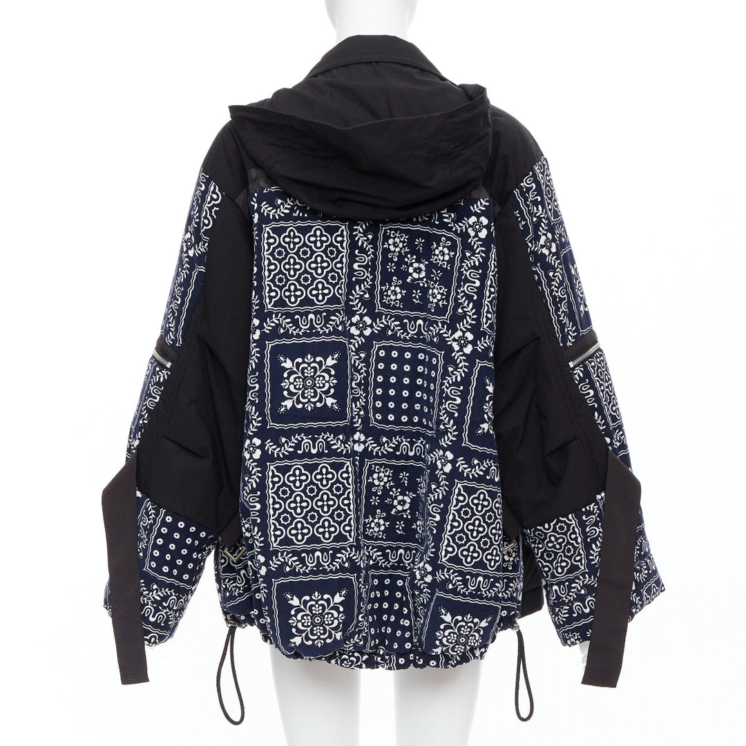SACAI Reyn Spooner 2018 navy black cotton printed padded coat JP1 S