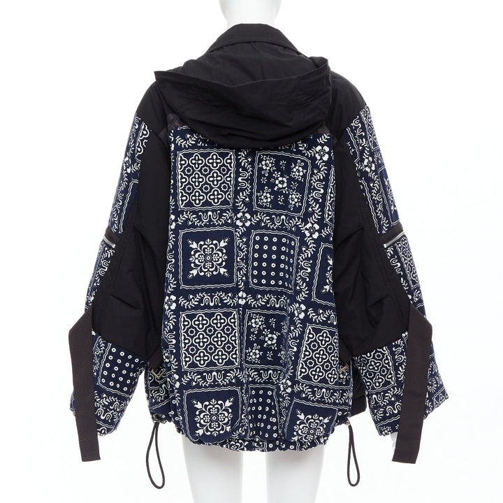 SACAI Reyn Spooner 2018 navy black cotton printed padded coat JP1 S