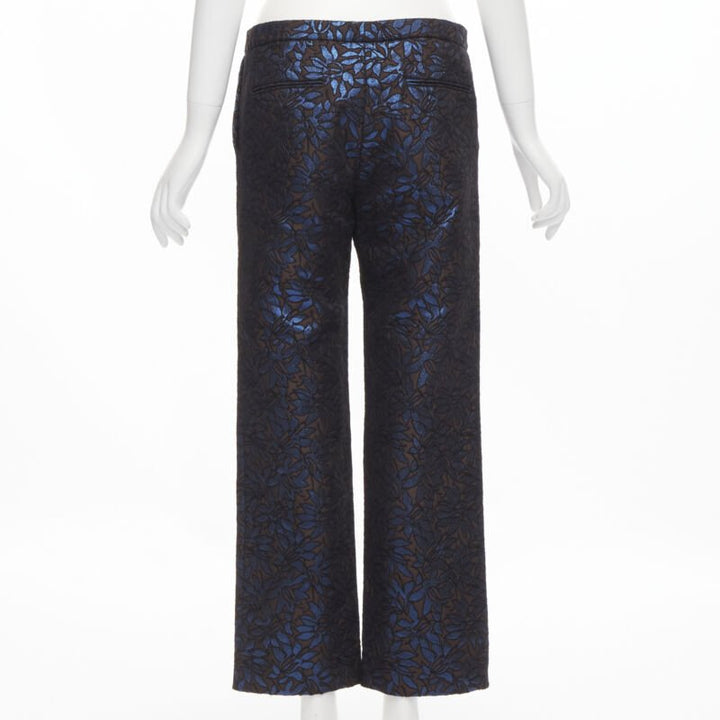 MARNI metallic blue brown floral jacquard wide leg trousers pants IT42 M