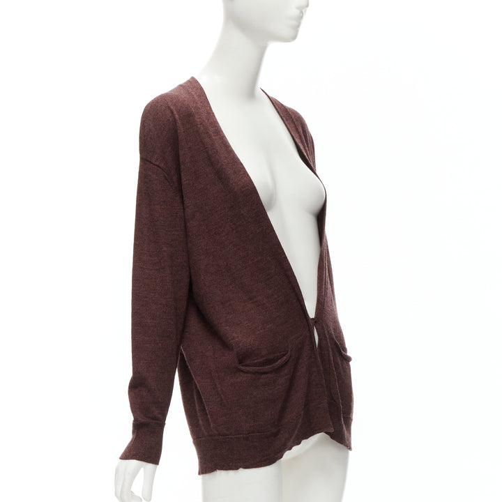 ISABEL MARANT brown 100% mercerised wool single button cardigan Sz. 1 S