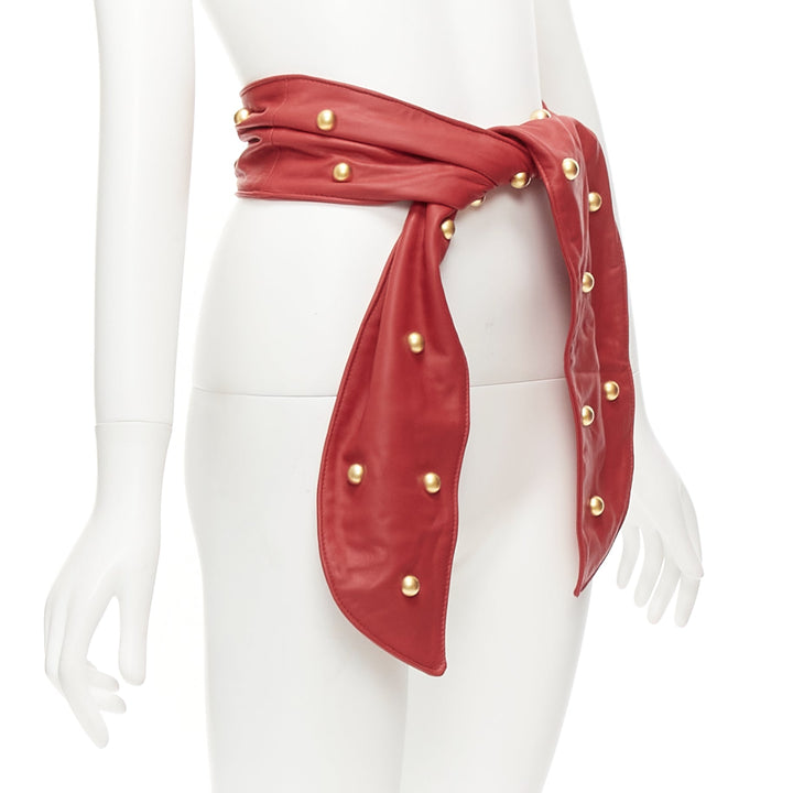 PHILOSOPHY DI LORENZO SERAFINI red soft leather gold dome studs wide belt S