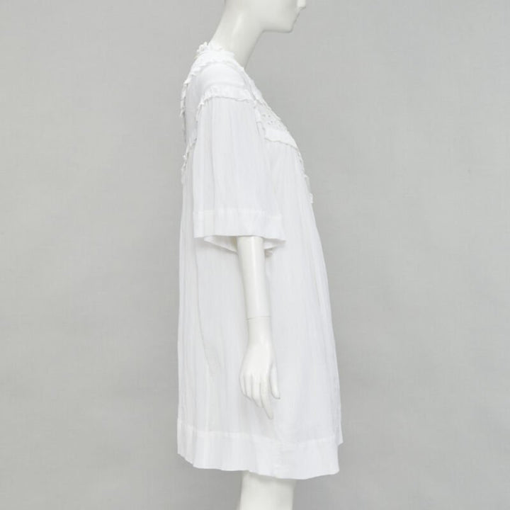 ISABEL MARANT ETOILE white viscose eyelet ruffle collar boho dress FR40 M