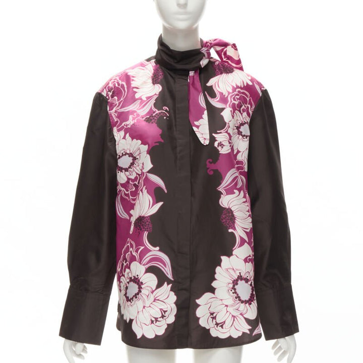 VALENTINO 2022 100% silk taffeta brown floral print shirt IT38 XS