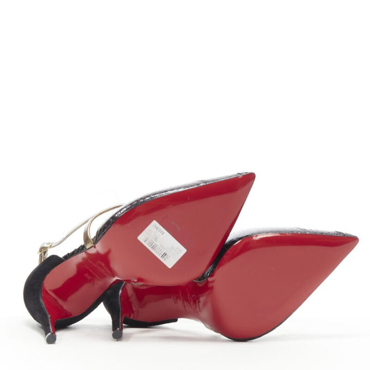 CHRISTIAN LOUBOUTIN Cross Blake black leather metallic cross strap pump EU36