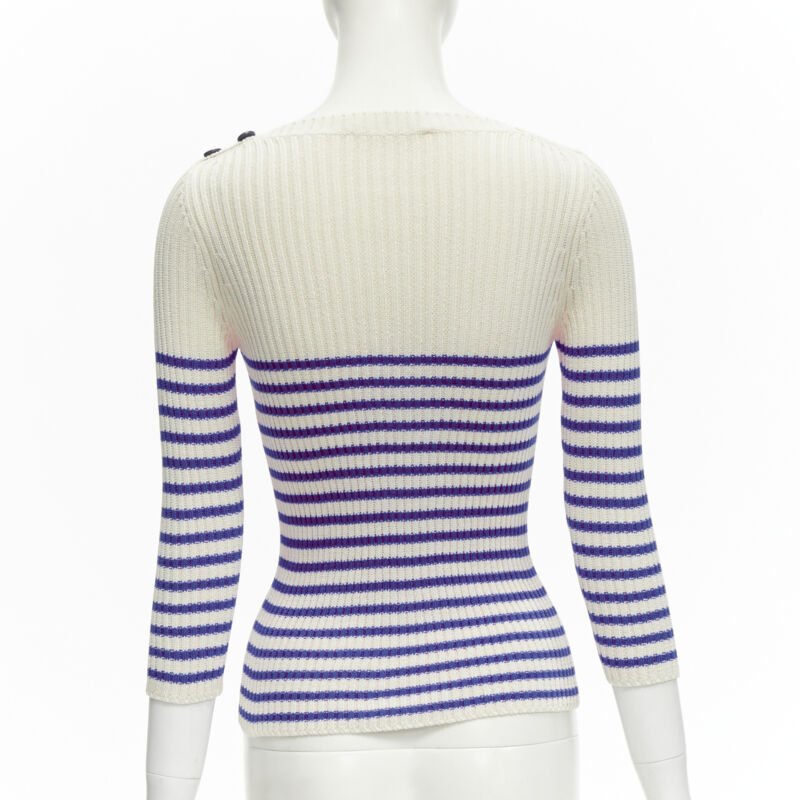 CHRISTIAN DIOR 2022 Mariniere blue nautical sailor stripe logo ribbed top FR34