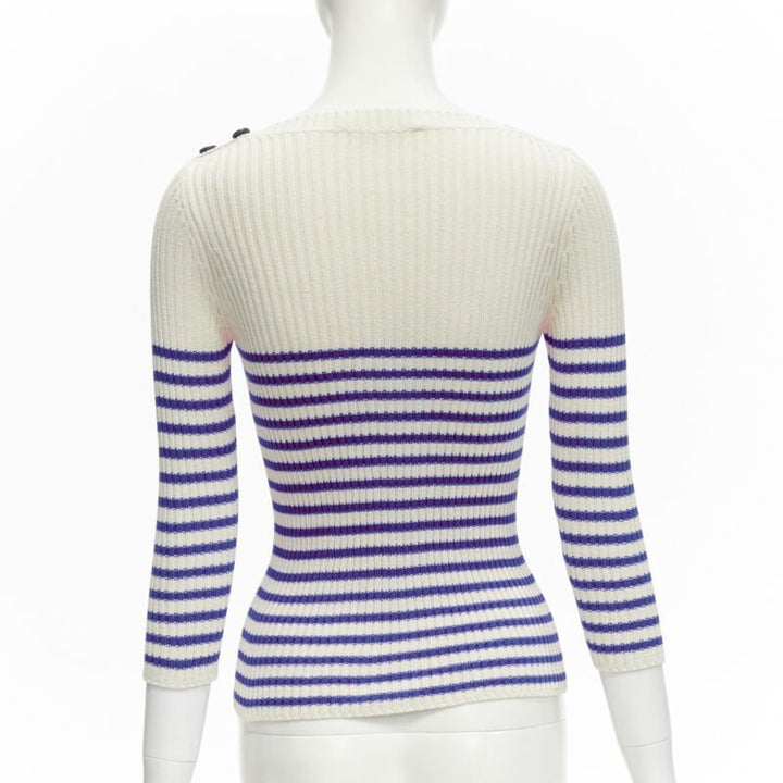 CHRISTIAN DIOR 2022 Mariniere blue nautical sailor stripe logo ribbed top FR34