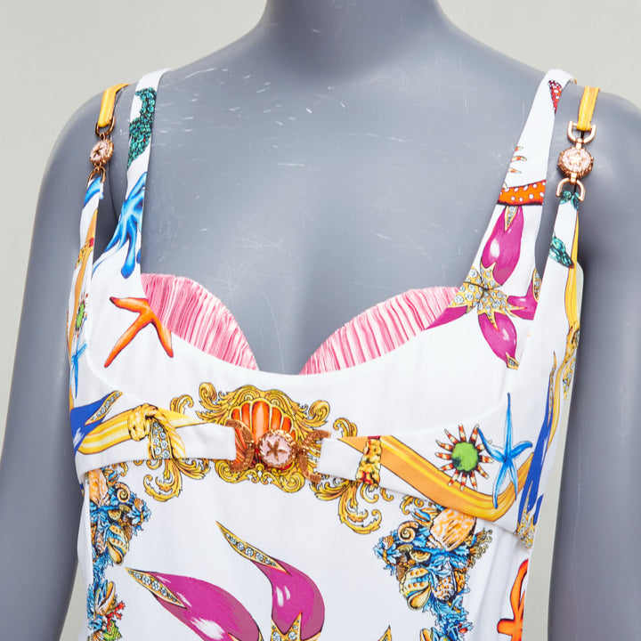 VERSACE 2021 Runway Tresor De La Mer white starfish corset flounce dress IT40 L