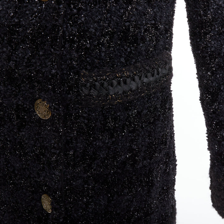 CHANEL 10A Paris Shanghai Runway black metallic checked qipao coat FR40