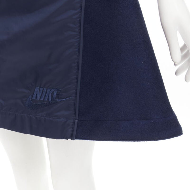 SACAI NIKE navy blue nylon wool kick flared back skirt S