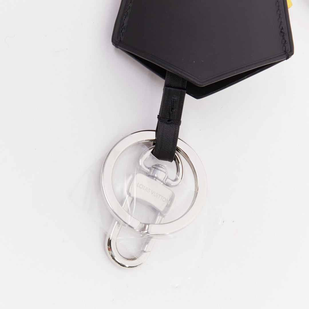 LOUIS VUITTON optic blue yellow logo black leather luggage tag