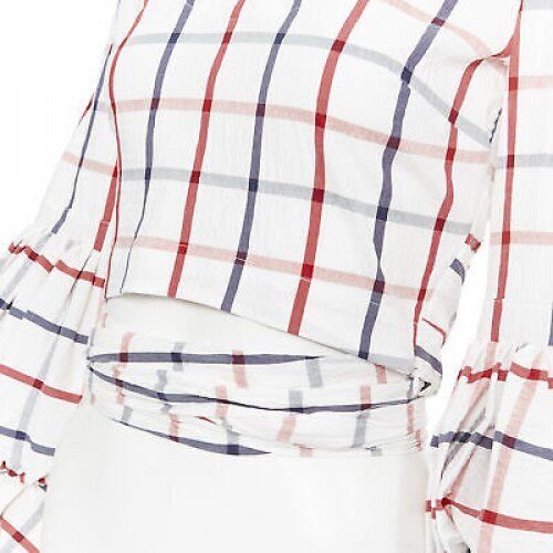 ROSIE ASSOULIN 2018 white checked seersucker puff sleeve wrap top US0 XS