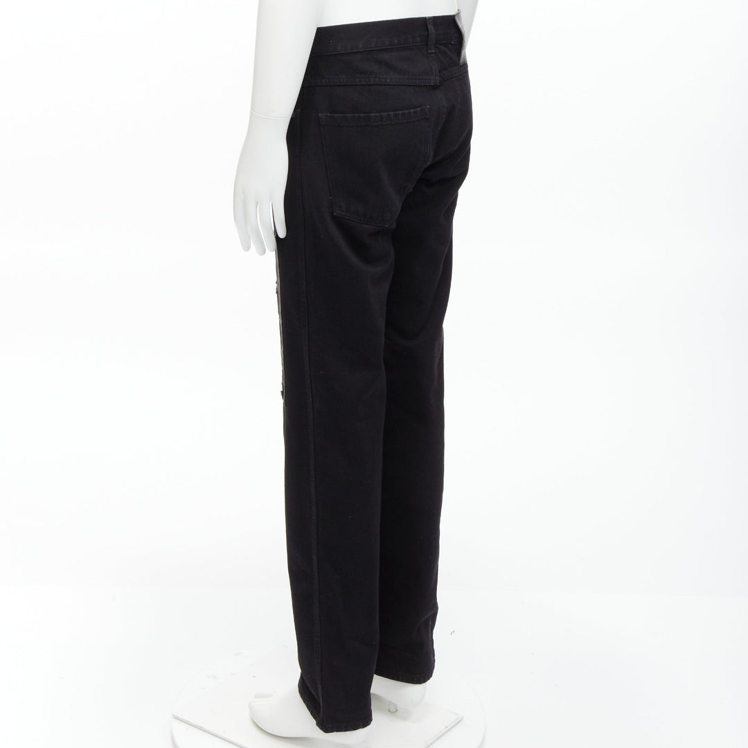 CALVIN KLEIN 205W39NYC Raf Simons black distressed satin patch washed jeans 31"
