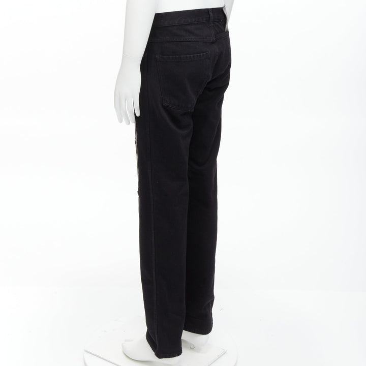 CALVIN KLEIN 205W39NYC Raf Simons black distressed satin patch washed jeans 31"