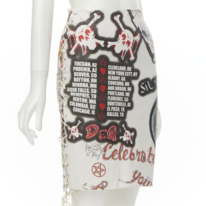 rare D&G DOLCE GABBANA 2001 Acid Rock rock lace up leather skirt IT38 XS