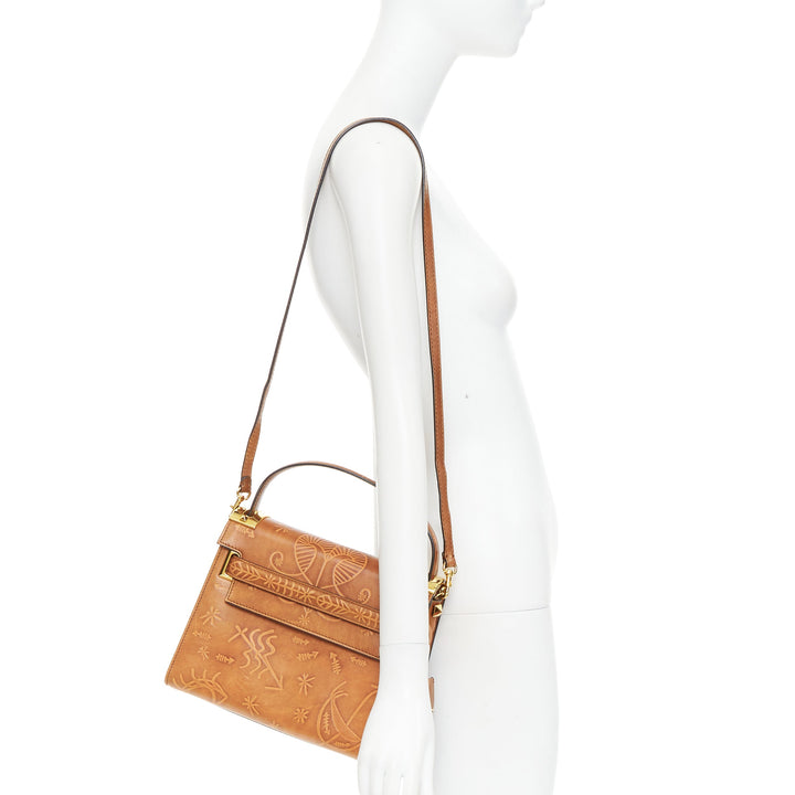 VALENTINO 2017 Santeria My Rockstud brown embossed top handle satchel bag