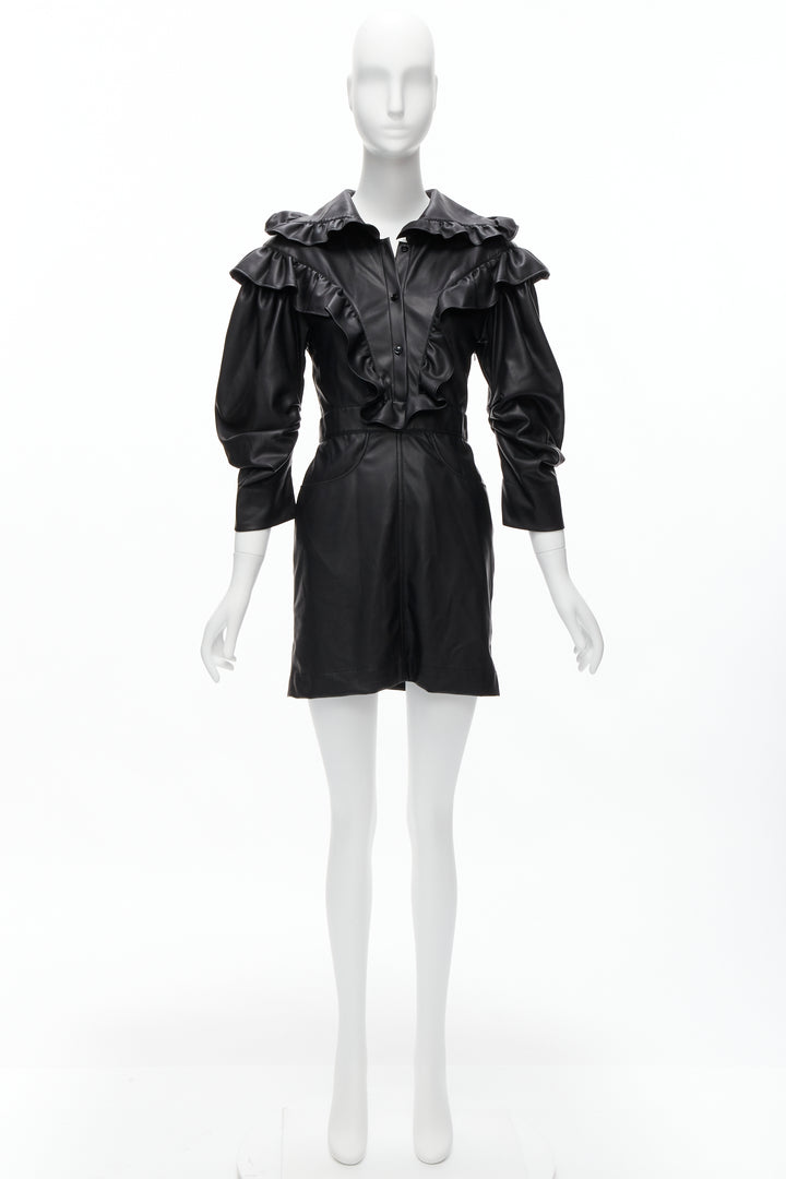 PHILOSOPHY DI LORENZO SERAFINI black faux leather Victorian ruffle dress IT38 XS