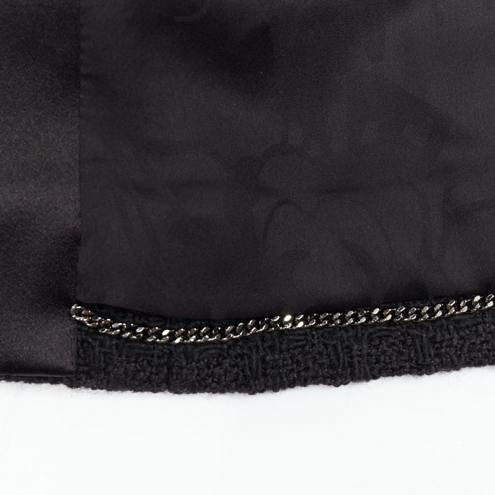CHANEL 17A Runway Cosmopolite black tweed double breasted tuxedo jacket FR44