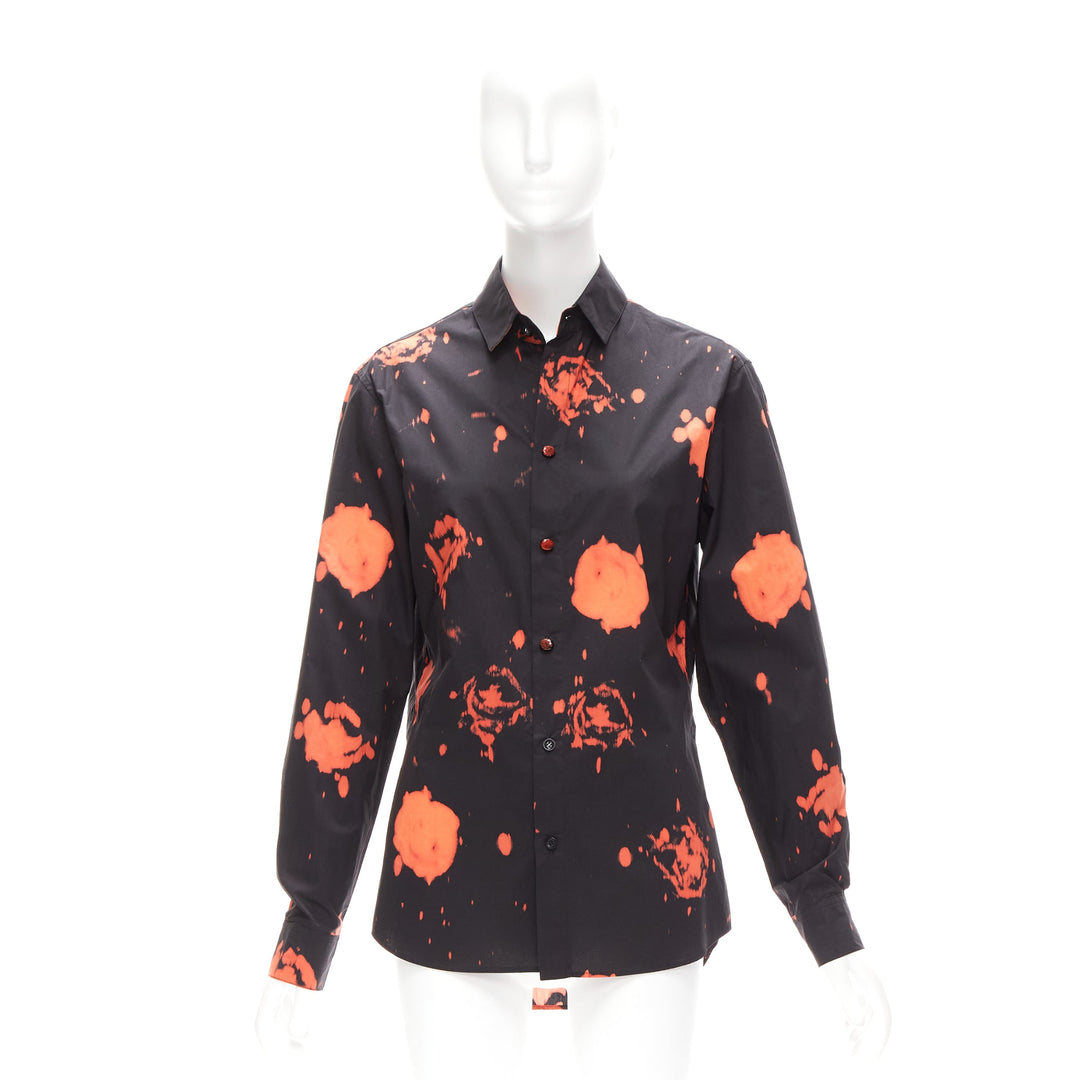 MARNI red black splatter tie dye rose print cotton button-up shirt IT38 XS