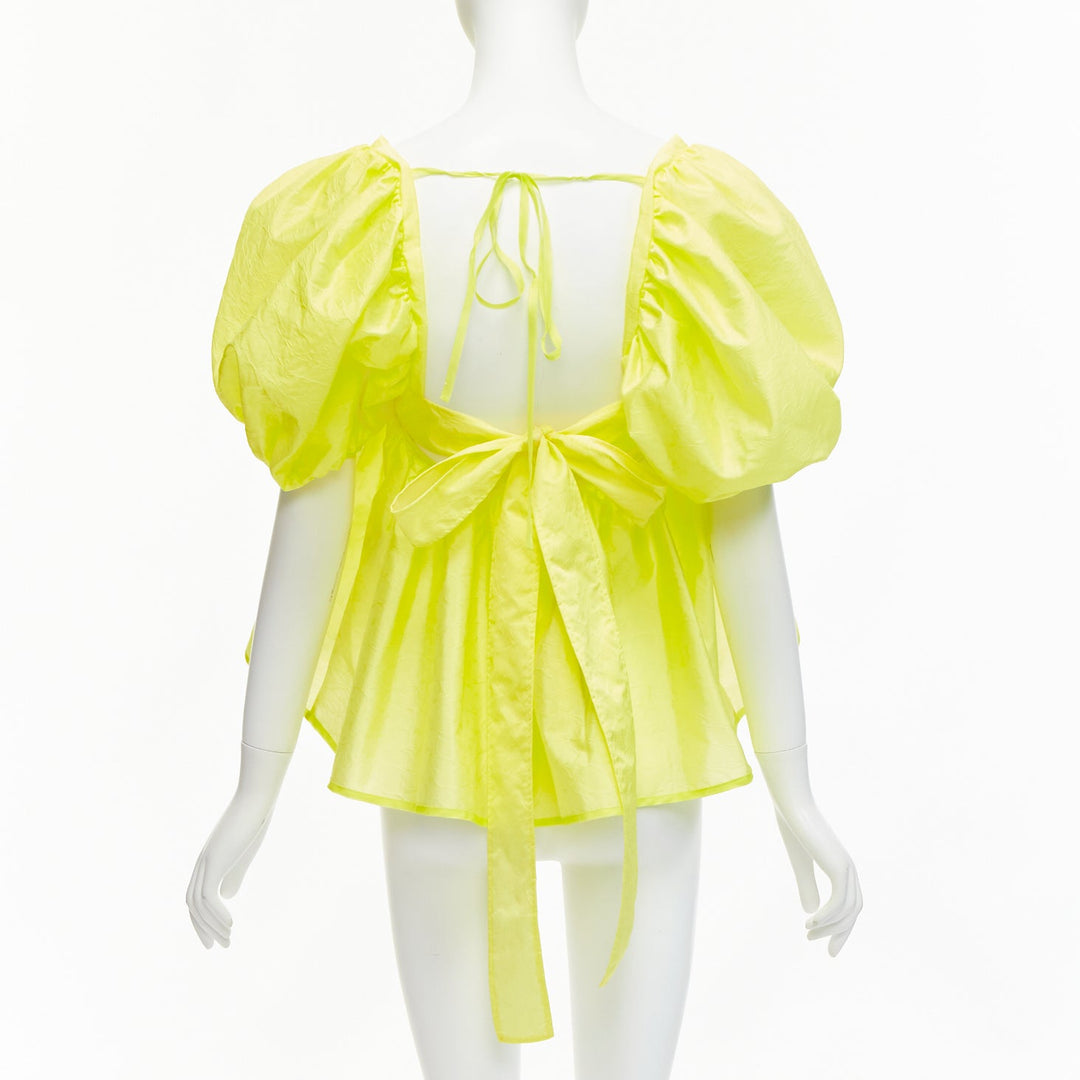 CECILIE BAHNSEN 2021 Babett yellow textured puff sleeve babydoll top UK6 XS