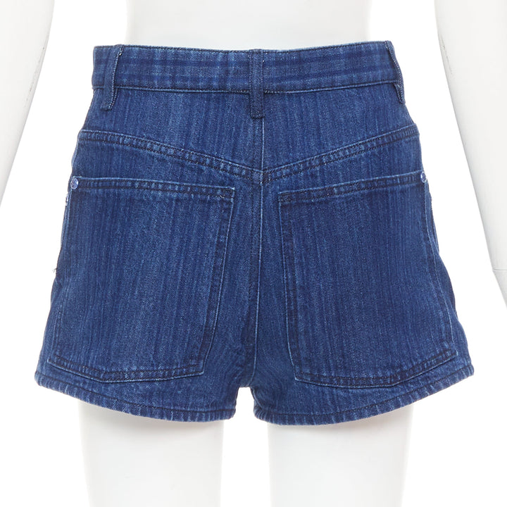 CHANEL blue CC logo woven trompe loeil denim high-rise shorts FR34 XS