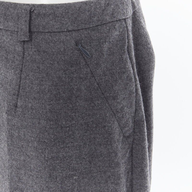 SPORTMAX grey virgin wool blend concealed front pocket wide leg pants US12 29"