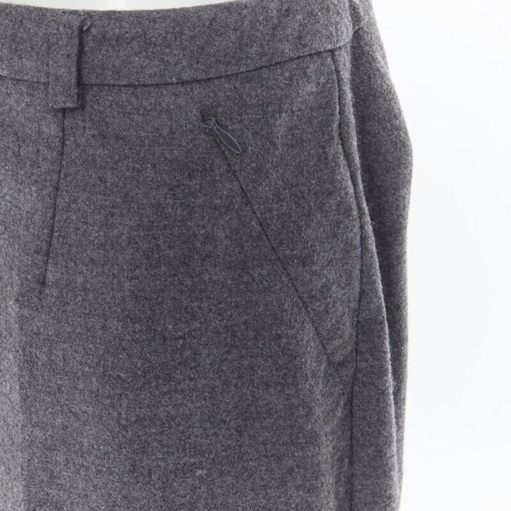 SPORTMAX grey virgin wool blend concealed front pocket wide leg pants US12 29"