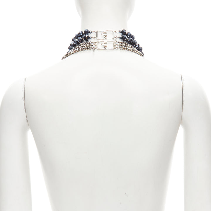 KENNETH JAY LANE silver geometric beads blue big beads double necklace set