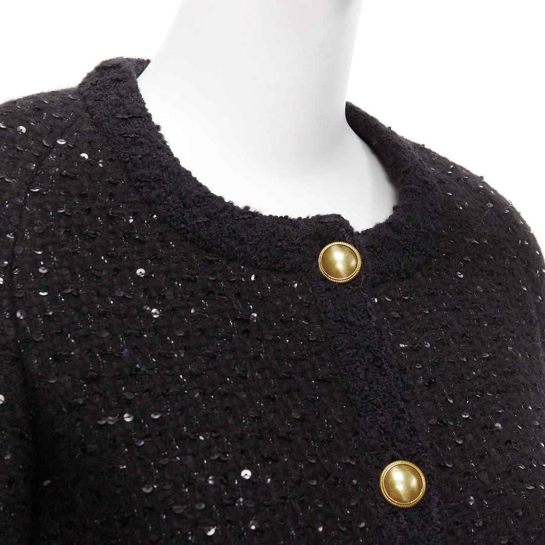 SAINT LAURENT 2021 black wool sequinned tweed gold button jacket FR34 XS