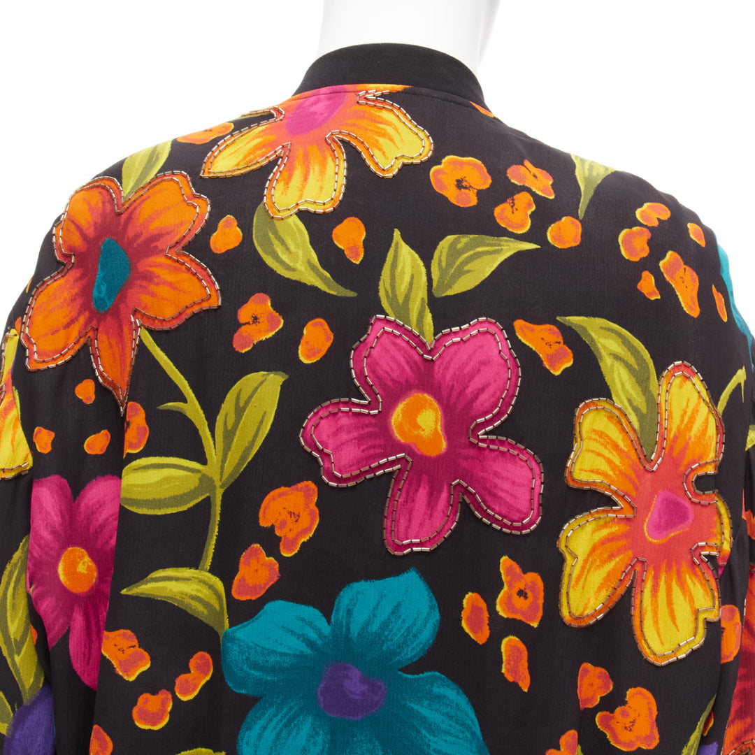 SAINT LAURENT 2021 Teddy floral crepe embellished bomber jacket FR44 XS
