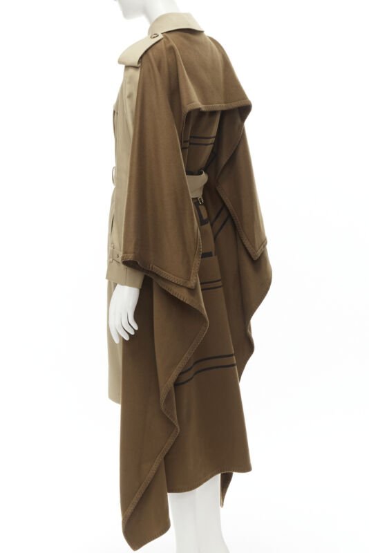 Runway BURBERRY Tisci cashmere logo blanket beige cotton trench coat UK4 S