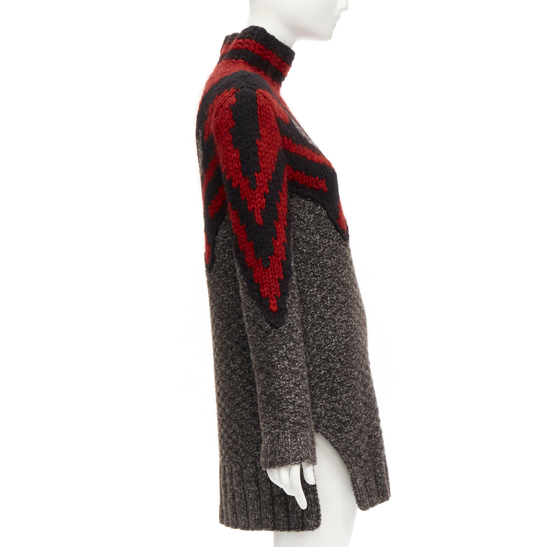 OLD CELINE Phoebe Philo red grey abstract intarsia knit sweater dress S