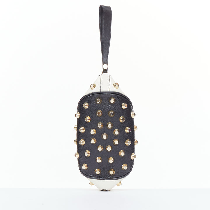 GIANCARLO PETRIGLIA white back leather gold studded wristlet clutch bag