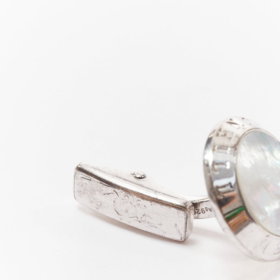 ALFRED DUNHILL 925 steel holographic mother of pearl round logo cufflinks