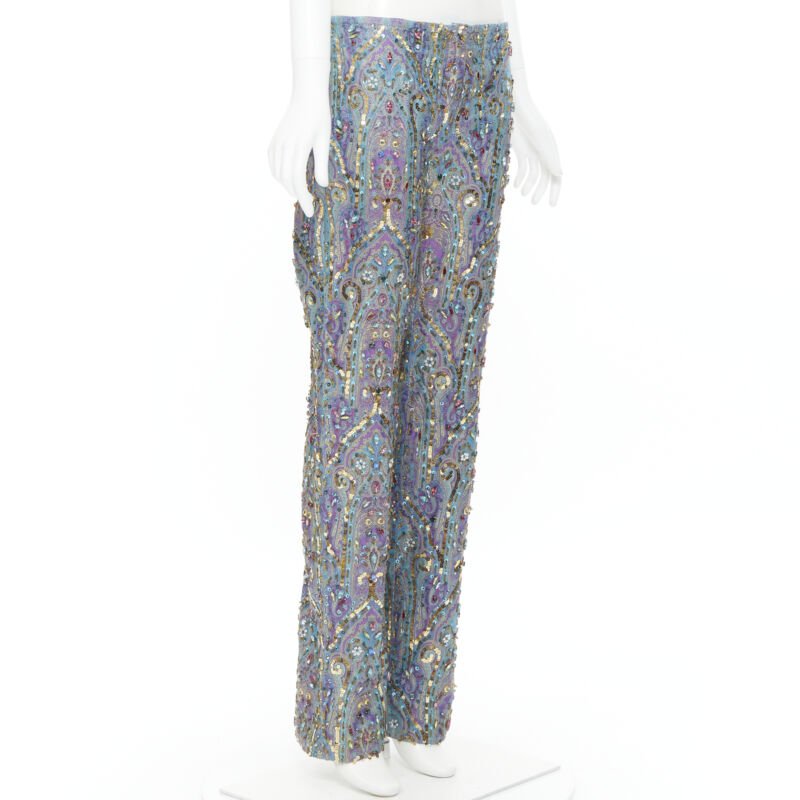 rare DOLCE GABBANA 2000 blue purple iridescent jewel embellished pants M