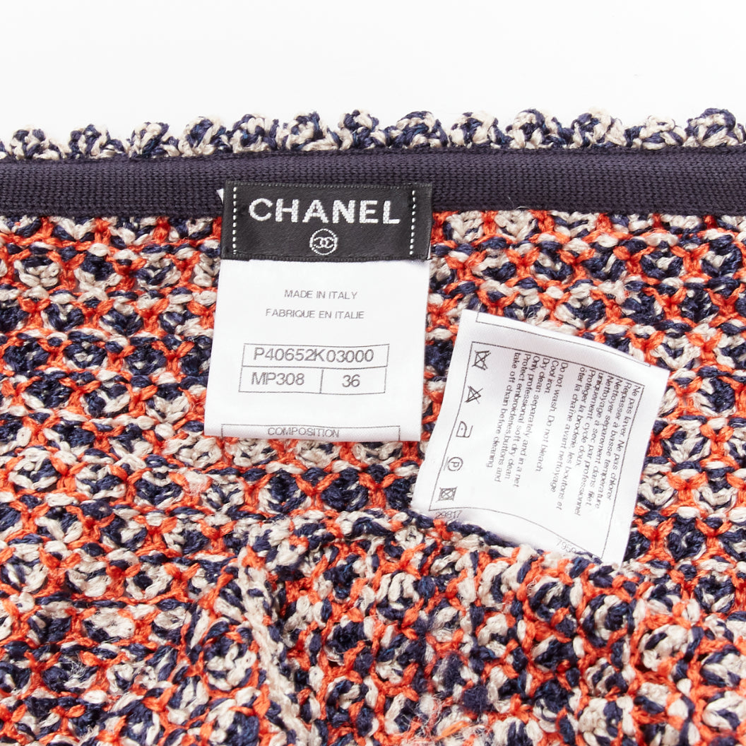 CHANEL 2011 red boule knit CC logo gold chain cropped jacket FR36 S