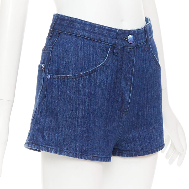 CHANEL blue CC logo woven trompe loeil denim high-rise shorts FR34 XS