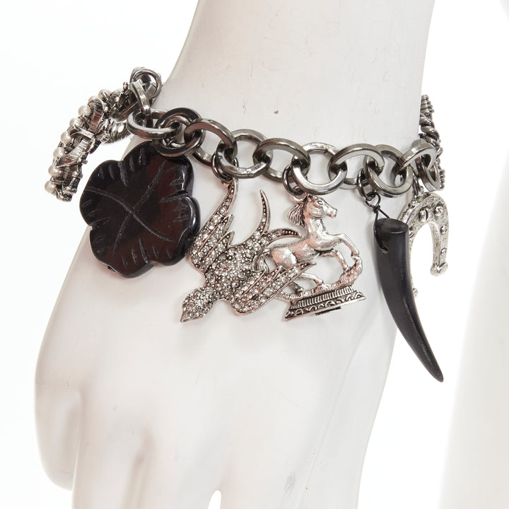 GRAZIANO black silver clover skull crown punk rock chain charm bracelet