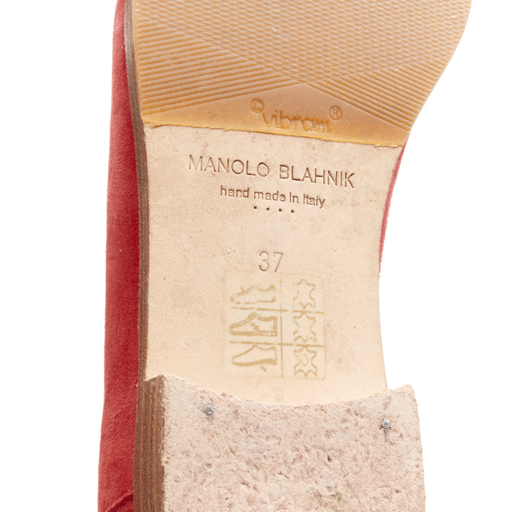 MANOLO BLAHNIK red suede leather classic penny loafer EU37