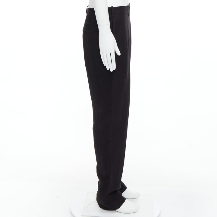 YOHJI YAMAMOTO black hemp cotton tapered back pockets wide pants JP4 XL