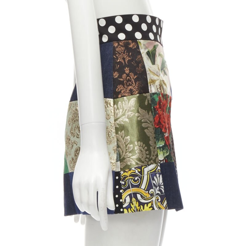 DOLCE GABBANA Sicililan Patchwork multi floral jacquard short skirt IT38 XS