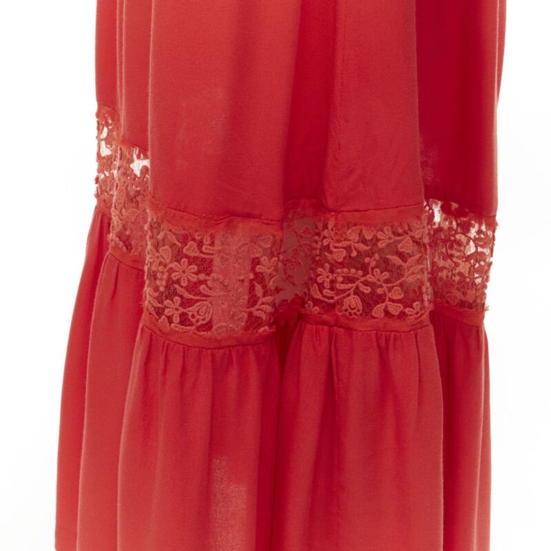 ALICE OLIVIA frayed edge ruffle collar lace trim maxi dress US2 S