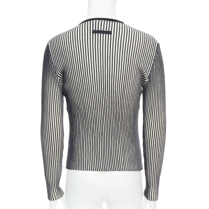 JEAN PAUL GAULTIER MAILLE HOMME 100% virgin wool white navy ribbed top M