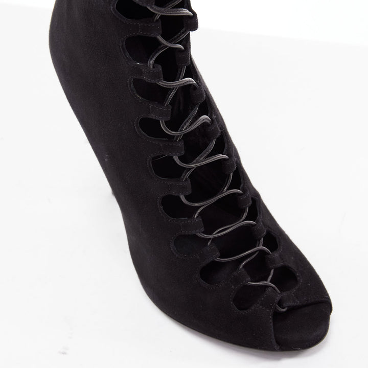 GIAMBATTISTA VALLI black suede leather criss cross lace up front boots EU38