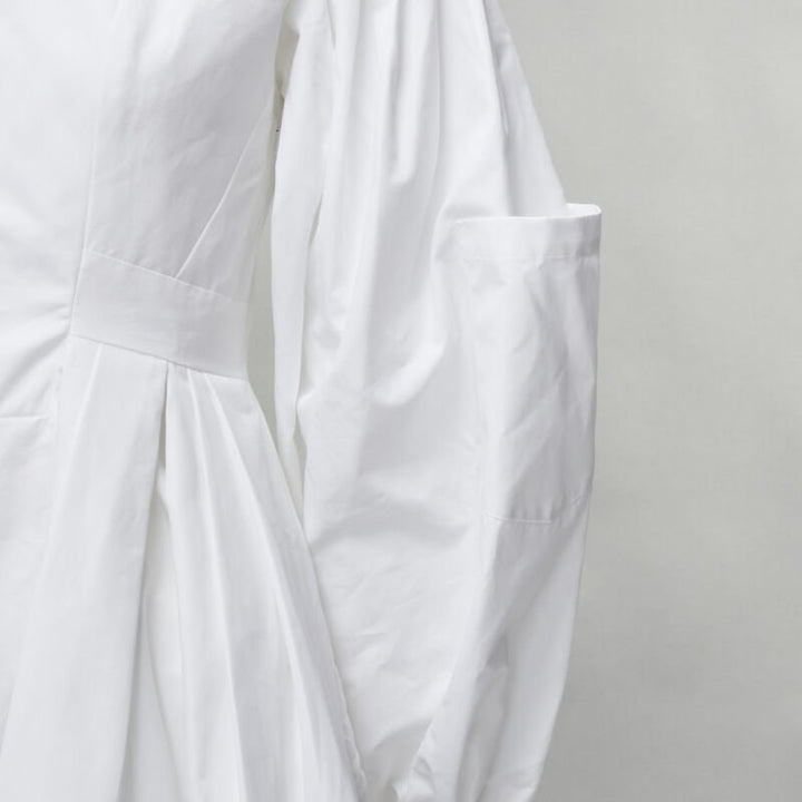 ALEXANDER MCQUEEN white cotton silver zip front puff sleeve flared dress IT36 XS