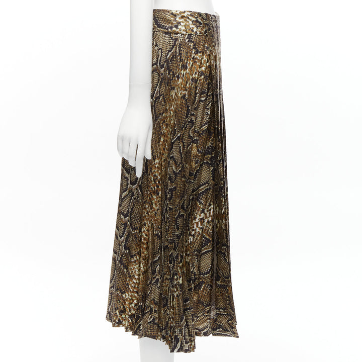 VICTORIA BECKHAM 100% silk  brown animal print pleated midi skirt UK6 XS