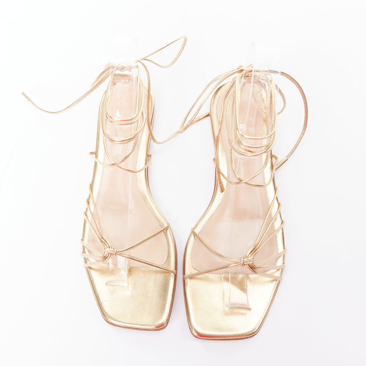 GIANVITO ROSSI Sylvie gold leather strappy flat gladiator sandals EU37.5