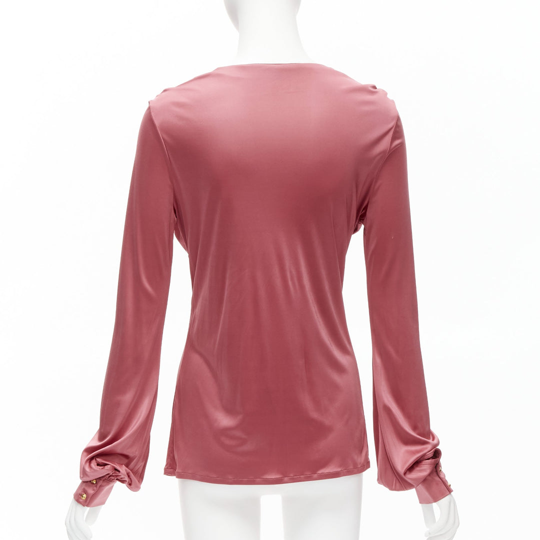 GUCCI pink bamboo buckle silky deep V billow sleeve blouse IT44 L