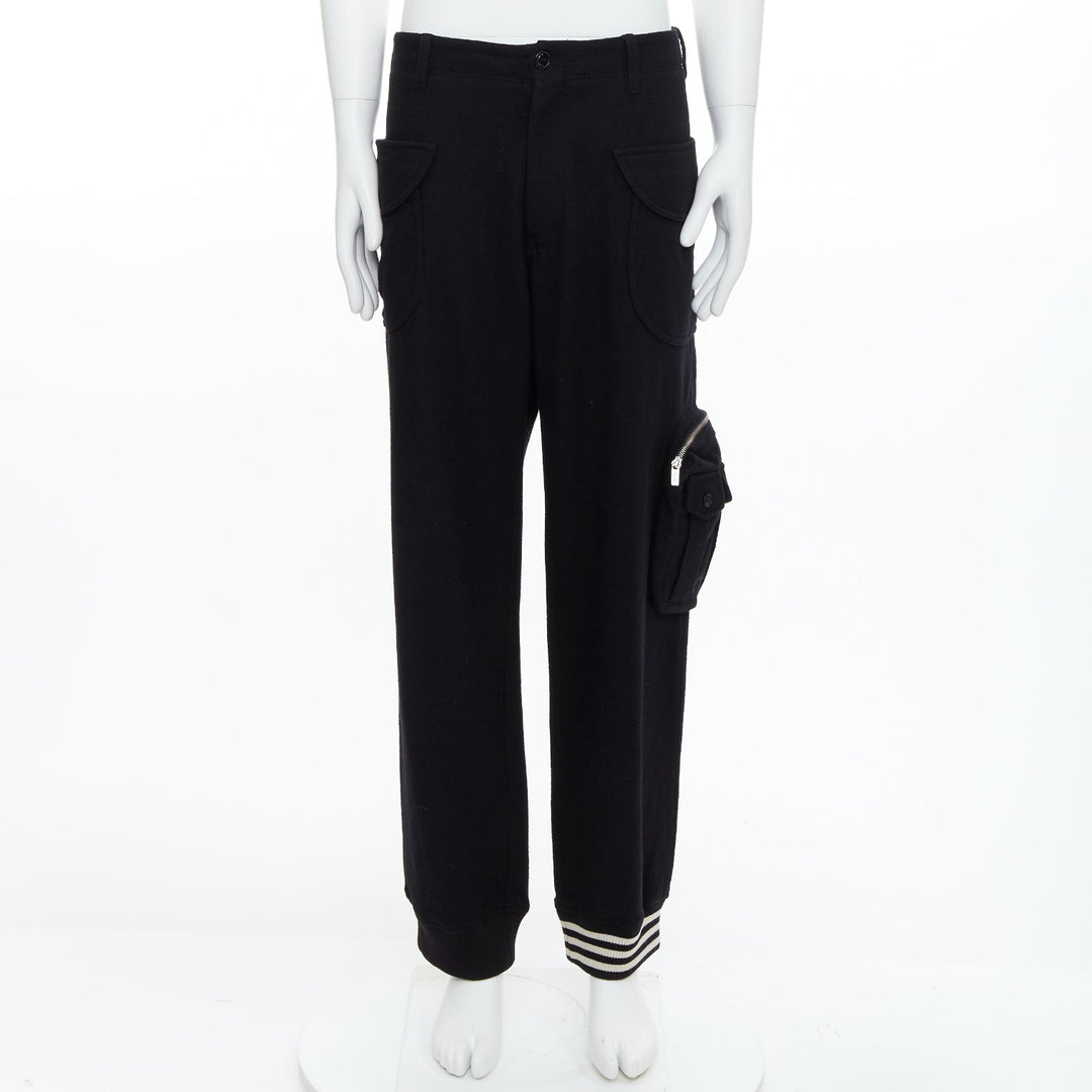 Y3 black wooly silver zip stripes opening asymmetric cargo joggers M