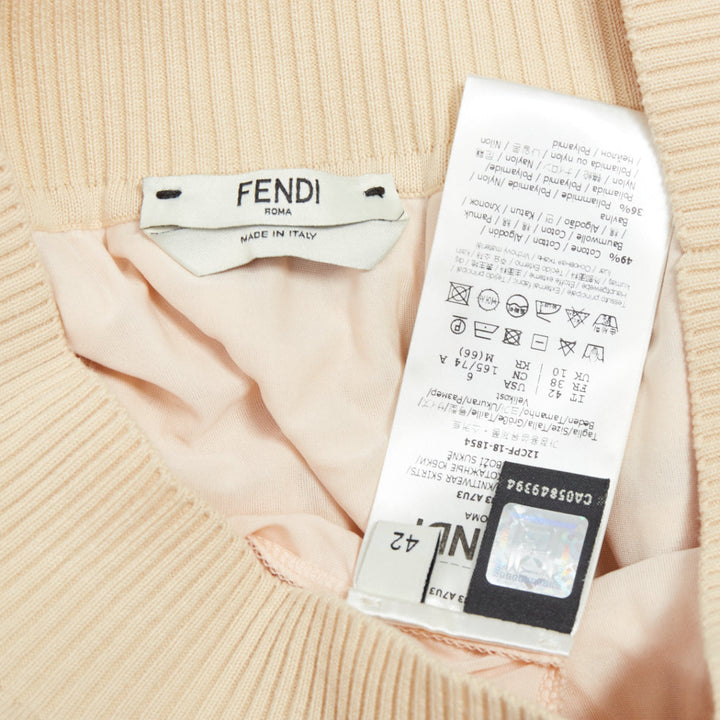FENDI cream beige cotton blend FF Zucca monogram knit pencil skirtIT IT42 M